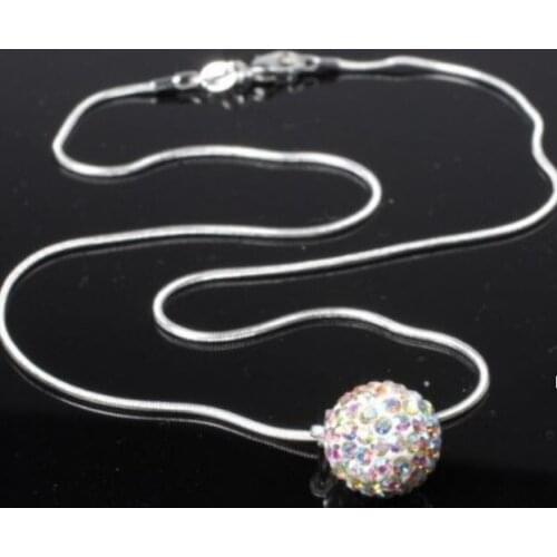 10mm 5pcs/lot disco ball bead silver plated Crystal necklace 16 inch Snake pendants Chains u4732