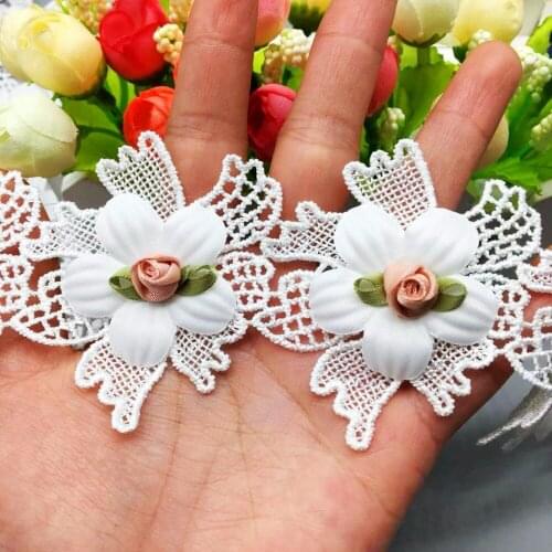 10x Polyester Rose Flower 5x6cm Width Mesh Embroidered Lace Trim Ribbon Applique Sewing Supplies Craft For Costumes Decoration