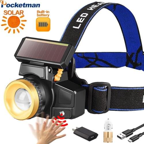 300W Solar Charging Healamp Motion Sensor Headlight Outdoor Fishing Lamp Strong Long Range Head Torch Telescopic Zoom light