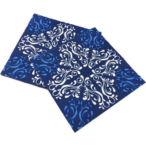 33*33cm 20pcs Color Printed Napkins Paper Blue Flower Paper Wedding Party Handerchief Decoupage Wedding Birthday Party Decor