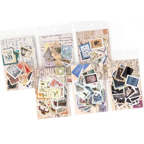 46 Pcs/pack Stamp Stickers Scrapbooking Album Diary Material DIY Philatelic Museum Series Vintage Plant Decorative Paper