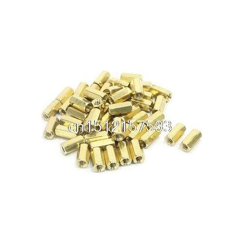 50 Pcs M3 x 10mm Female Thread Brass Pillar Hexagon Nut Standoff Spacer
