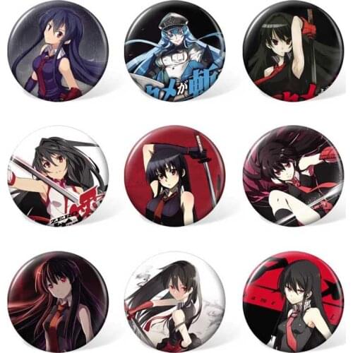 9pcs 58mm Akame Ga KILL Cartoon Badge Anime Round Brooch Pin