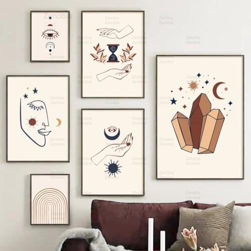 Abstract Line Canvas Painting Moon Sun Face Scandinavia Wall Art Nordic Posters and Prints Pictures for Living Room Decoration