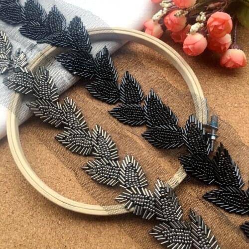 Beaded Sequins Leaf Lace Trim Ribbon Hand Sewing Clothing Lace Fabric Skirt Wedding Dress DIY Neckline Accessories