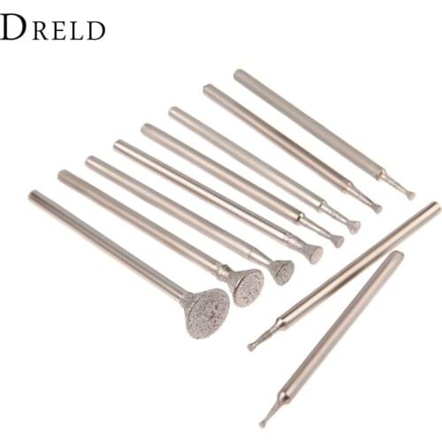 DRELD 10PCS Diamond Grinding Head Jade Abrasive Tools Pound Mound Carving Word Jade Tools Needle Agate Engraving C3 2.35mm 1-8MM