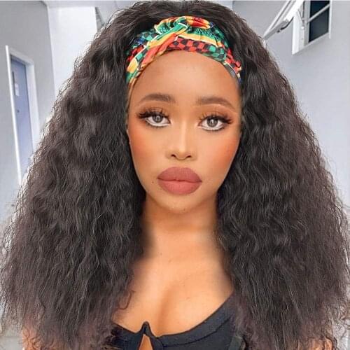 Synthetic Afro Water Wave Headband Wig for Black Women Brown Heat Resistant Glueless Long Wigs