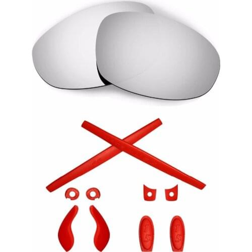 HKUCO For Juliet Silver Polarized Replacement Lenses And Red Earsocks Rubber Kit Combined sale