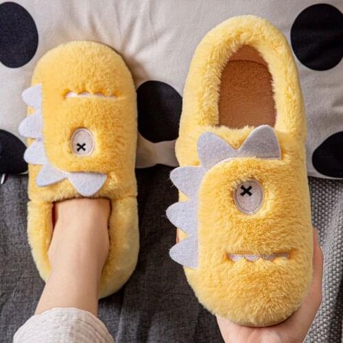 WEH Cotton men slippers Winter Cute Couple Plush Platform Winter Indoor home soft slippers Household women Warm Winter Men shoes
