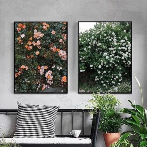 Nordic Style Canvas Painting Poster and Print Flower Bush Red Rose and White Gardenia for Home Rooms Gallery Wall Decoration