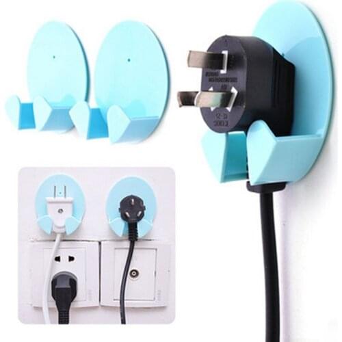 2PC Lovely Sticky Plug Power Plug Sock Holder Hooks Rack housekeeper decorative organizer Bag Hanger home Storage Baskets