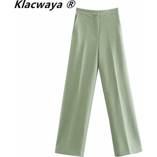 Klacwaya Straight-Leg Suit Trousers High Waist Wide Leg Pants Women 2021 New Streetwear Suit Pants Loose Full-Length Trouser