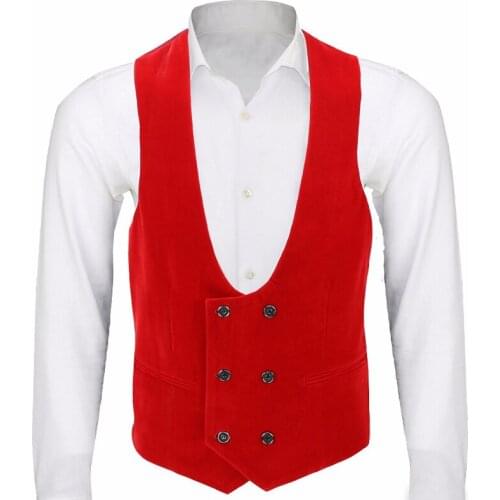 Red Velvet Casual Waistcoat for Men Prom with Double Breasted One Piece Vests Custom Wedding Tuxedo New Fashion Style
