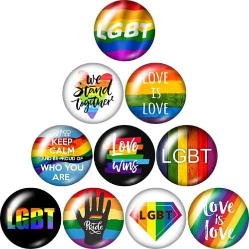 Beauty LGBTRainbow Loveflag 10pcs mixed 12mm/16mm/18mm/25mm Round photo glass cabochon demo flat back Making findings ZB1038