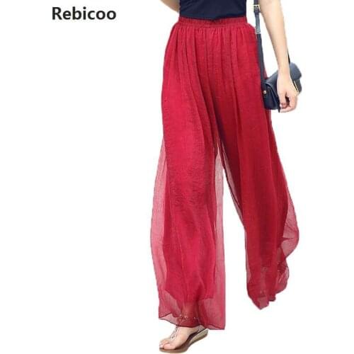 Summer Slim Fluid Wide Leg Pants Female Trousers Fancy Plus Size High Wide-Leg Pants Feet Straight Casual Boot Cut
