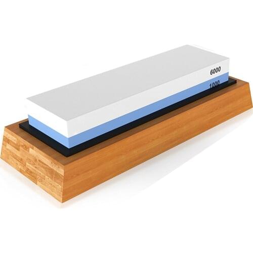 Hot sale Premium Sharpening Stone 2 Side Grit 1000/6000 Whetstone | Best Kitchen Knife Sharpener Waterstone | NonSlip Bamboo B