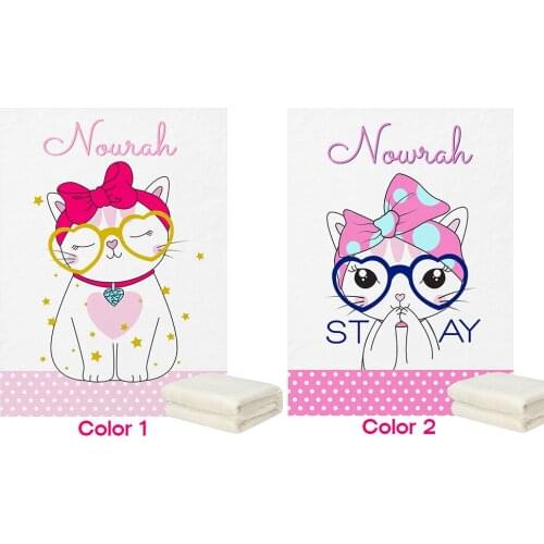 LVYZIHO Cute Cartoon Cat Baby Blanket Personalized Name Baby Girl Blanket - 30x40 / 48x60 / 60x80 Inches - Fleece Blanket