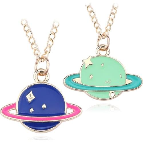 Fashion DIY Planet Pendant Colorful Earth Saturn Planet Necklace Pendant Cartoon Gold Chain Jupiter Necklace Womens Jewelry