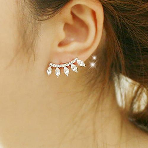 Fashion Women Earrings Silver Plated Marquise Cut Rhinestone Crown Ear Sweep Stud Earrings aretes de mujer серьги женские