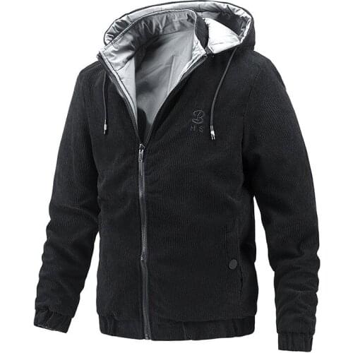 Mens Casual Corduroy Jackets With Detachable Hood Solid Color Simple Cargo Coat Outerwear Clothing Both Side Can Wear