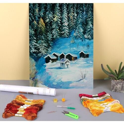 Winter Forest Printed Canvas 11CT Cross-Stitch DIY Embroidery Complete Kit DMC Threads Handmade Sewing Craft Decor