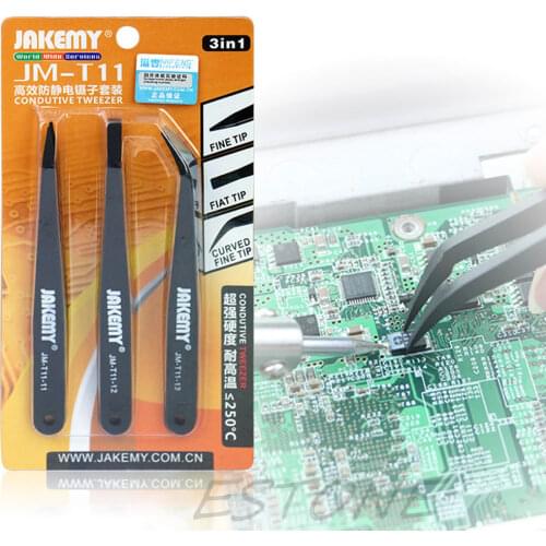 3X Safe Anti-static Steel Maintenance Tweezer Straight Precision Repair Tool Set