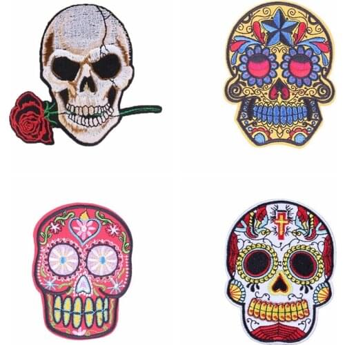 Skull Patch For Clothing Iron On Embroidered For Punk DIY Clothes Appliques Stickers On DIY T-shirt Badges Accessories