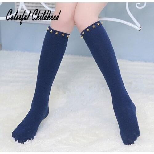 Punk style baby girls rivet socks cotton knee high long socks for kids toddler girls school socks for children