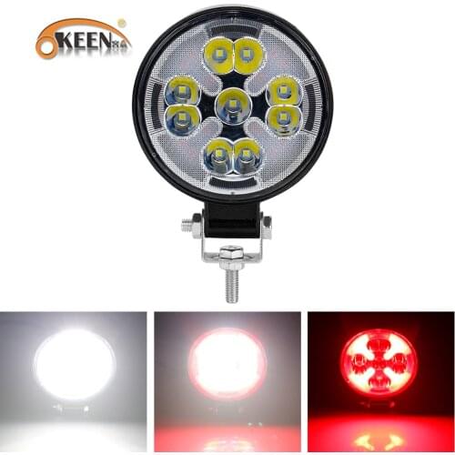 OKEEN Car LED Work Light 27W Round LED Light Bar 6000K White Flash Streamer Red Light Spot Beam Driving Lamp 12V 24V Fog Lights