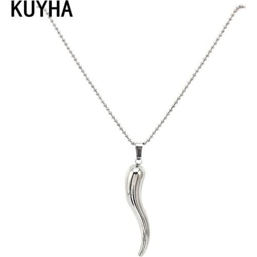 Vegetable Chili Pendant Slide Chain Necklace Shiny Stainless Steel Metal Silver Color Pepper Pendant&charms for Women