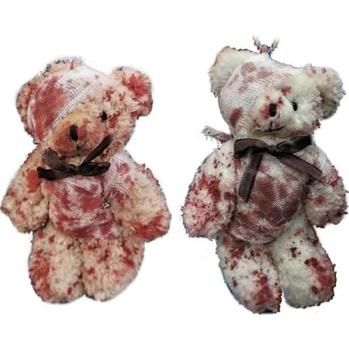 Punk Bloody Plush Bear Keychain Halloween Injured Animal Bear Doll Key Ring Bags Pendant Creative Fashion Cool O27 20 Dropship