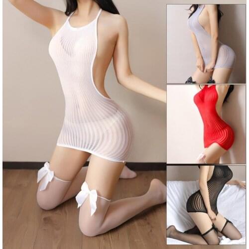Dropshipping Sexy Pajamas Striped Reticulated Extra-thin Package Hip Skirt for Women