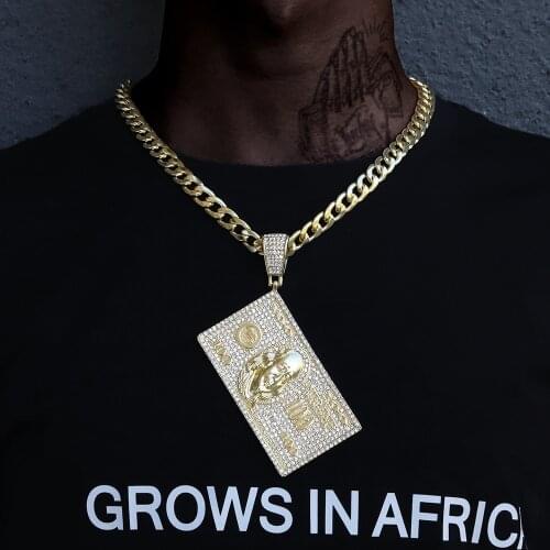 Dollars Franklin Head Pendant Iced Out Shining Crystal Neckalce Charm Cubas Necklace Men Hip Hop Jewelry