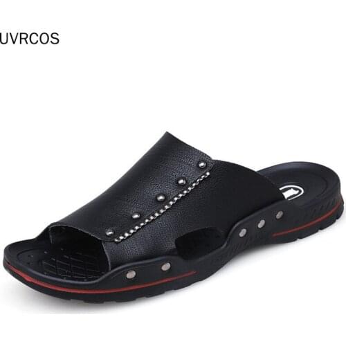 Men Slippers Summer Quick Dry Anti-slippery Casual Shoes Leather Outdoor Sandals Beach For Male Brown Men Sandals Flat Footwear