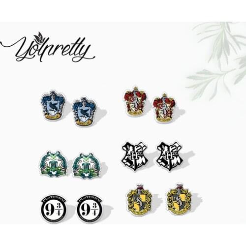 2021 New Classical Movie Magical Schools Letters Number Symbolism Epoxy Stud Earrings Handcraft Acrylic Stud Earrings