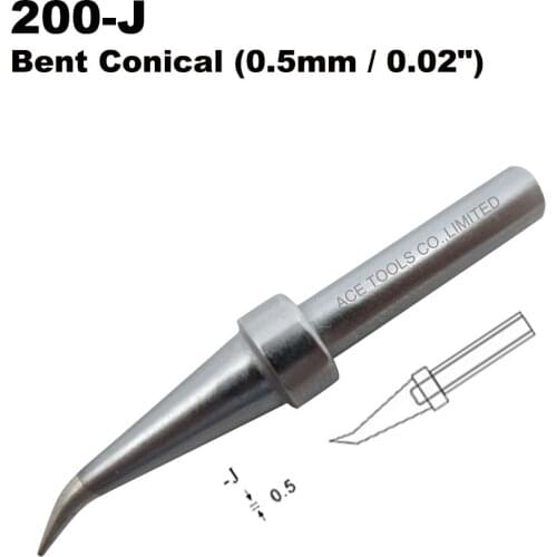 QUICK 200-J Bent Conical 0.5mm Replacement Soldering Tip Fit 203 203H 204 204H 203D 376(I) 376D(I) 3100 3101 3102 3112 20H-90