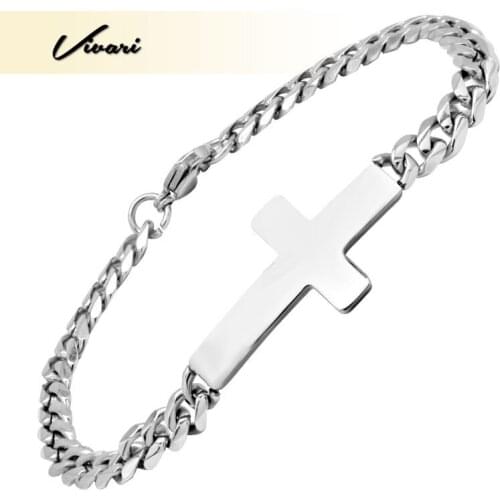 Vivari Stainless Steel Christian Cross Center Piece With High Polishing Surface Chain Bracelet For Ladies Fashion Jewelry