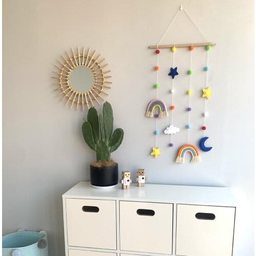 Rainbow Hairpin INS Nordic Woven Rainbow Baby Hair Clips Holder Kids Hairpin Storage Belt Wall Hanging Ornaments Pendant