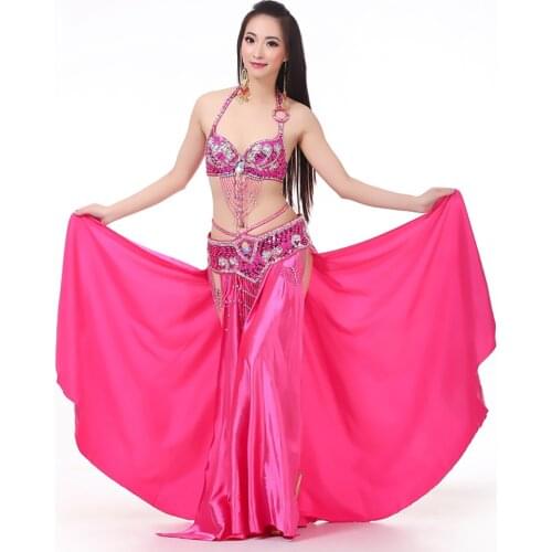 Double Slit Satin Skirt Dance Big Swing Skirt Dance Skirt Belly Dance Stage Performance Color Shiny Women Unitards Clothing