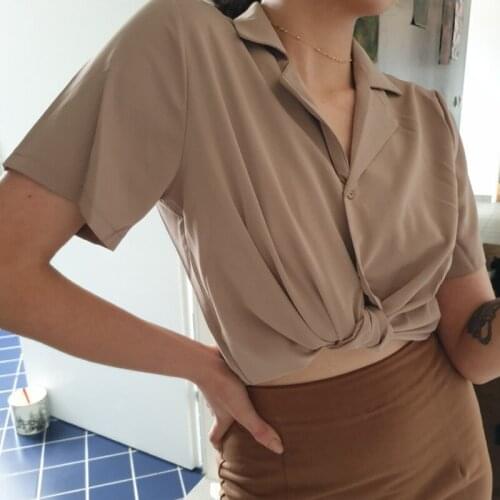 Women Shirts 2021 Casual Short Sleeve T-shirt Loose Basic Office Tops Solid Color Simplicity Slim Shirt Vintage Elegant Daily
