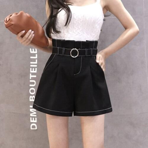 Flower bud high waist chiffon shorts womens summer new Korean version of loose wide leg Apants black leisure suit pants to wear