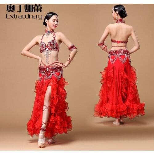 2018 New Arrival Women High Grade Stage Performance Bellydance Costumes New Belly Dance Bra+belt+skirt Suits 39732 + Q01099