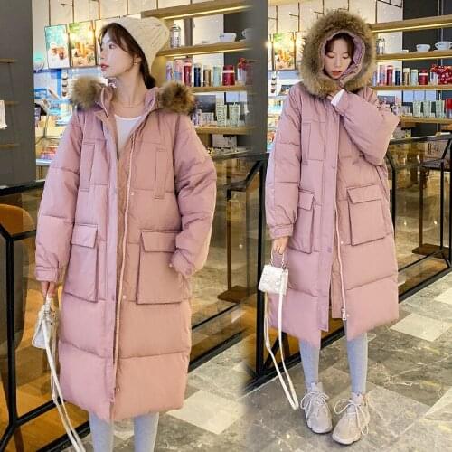 Winter New Style Korean Version Loose Long Thick Big Fur Collar Over The Knee Cotton Coat Women Delicate Comfortable Fashion