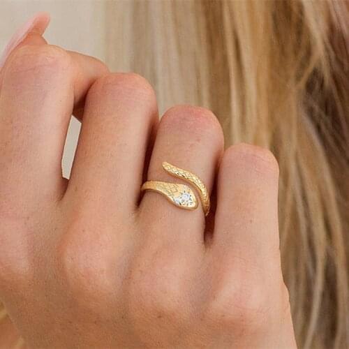 Gothic Snake Rings For Women Alloy Open Cuff Ring Adjustable Hip Hop Vintage Rings Gold Color Fashion Jewelry Bague Femme