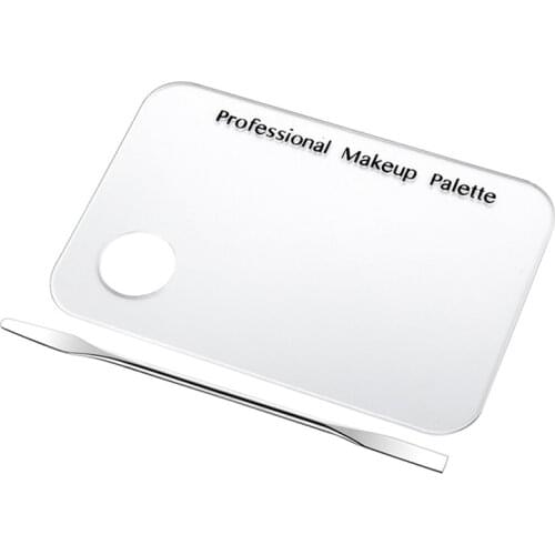 1Set Palette Makeup Clear Acrylic Nail Stamping Plates Polish Gel Mixing Spatula Foundation Eyeshadow Stainless Steel Rod