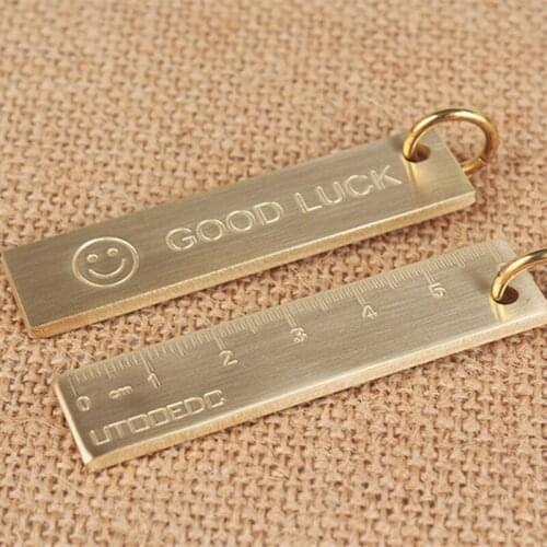 10PCS Ruler 100% copper Mini 6cm small pure Brass metal ruler Key card pendant Ruler