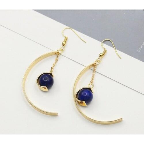 2020 Korean Fashion Drop Earrings Trend Semicircular Blue Bead Alloy Earrings for Women Fashion Jewelry Dangle Earrings