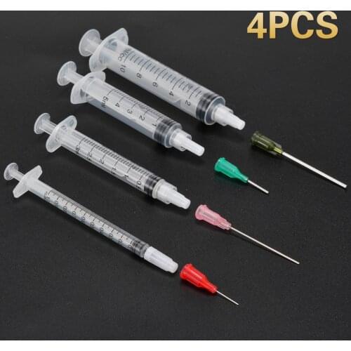 4pcs/set 1ml 3ml 5ml 10ml Syringes with 4pcs 14G-25G Blunt Tip Needles and Caps For Industrial Dispensing Syringe