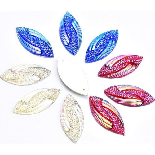 50Pcs/Bag 17*40mm Bling Resin Crystal AB Rhinestone Large Horse Eyes 2 Holes Sewing Button for Clothes Shoes Bags