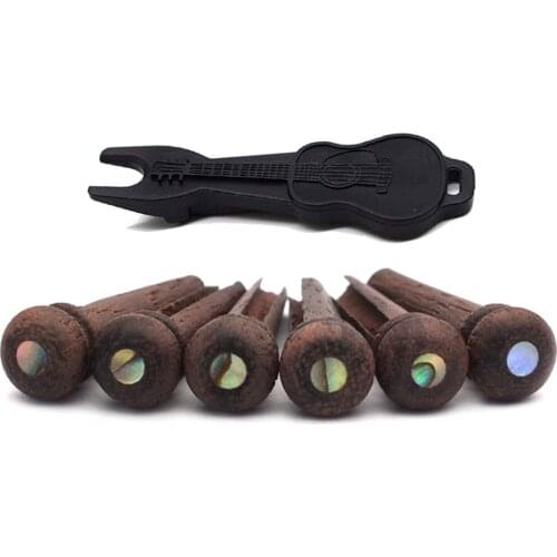 Slade 6pcs Rose Wood Bridge Pins with Pearl Shell Head Strings Nail Pegs Set for Folk Acoustic Guitar